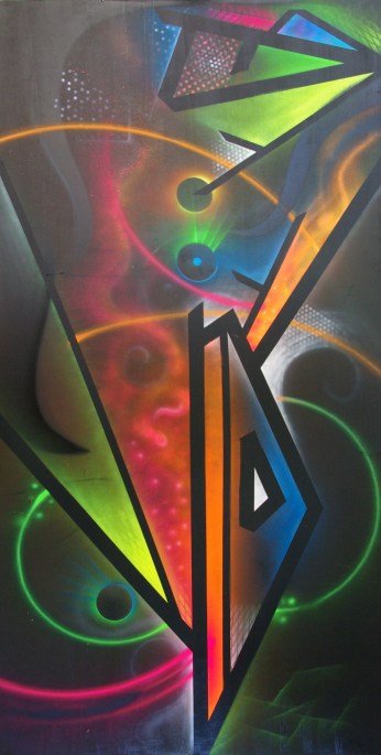 abstractcosmic, aérosols,pochoires sur bois agloméré,245/125cm,2015