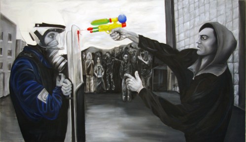 duel , huiles sur toile, 150/85cm, 2012