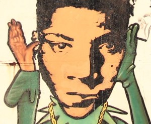 détail visage Jean Michel Basquiat (alias samo) 4/4m, 2012, Rontignon