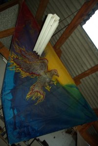 phœnix, encre d'imprimerie polyuréthane sur voile de bateau en d’acron , 5/3m environ 2014