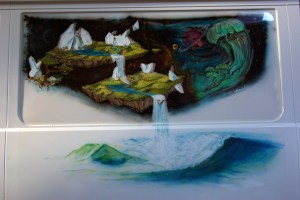 vision naturel d'un future cosmiqvision naturelle d'un future cosmique, encre sur la carrosserie d'un camion, aérographes, caches, aérosoles, pinceaux,120/80cm,2015ue, encre sur la carrosserie d'un camion, aérographes, caches, aérosoles, pinceaux,120/80cm,2015