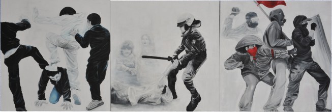 liberté égalité fraternité triptyque,huiles sur toiles 3,9 /1,3m, 2008