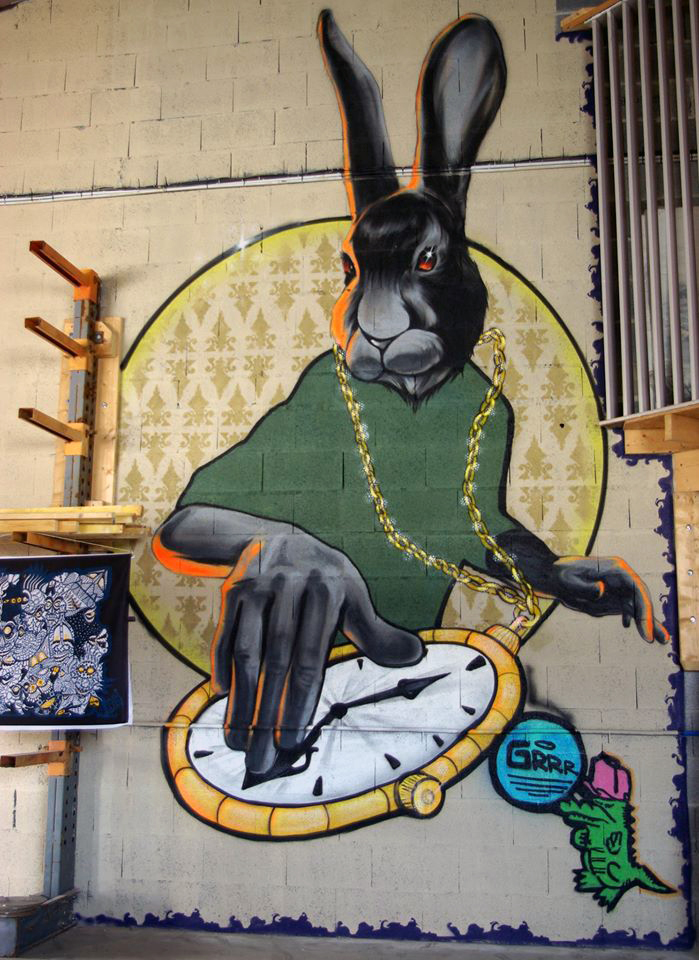 DJ Rabbit, aérosols ,aérographes, sur mur, 4/6m, 2016