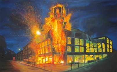 Batiment immobilier de Londres en feu, huile sur toile, 120/240cm, 2012