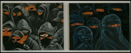 masses d'anonymes diptyque, huiles sur toiles,60/120cm, 2009