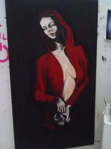 portrait de femme claire obscure, huiles sur toile, 150/85cm, 2010