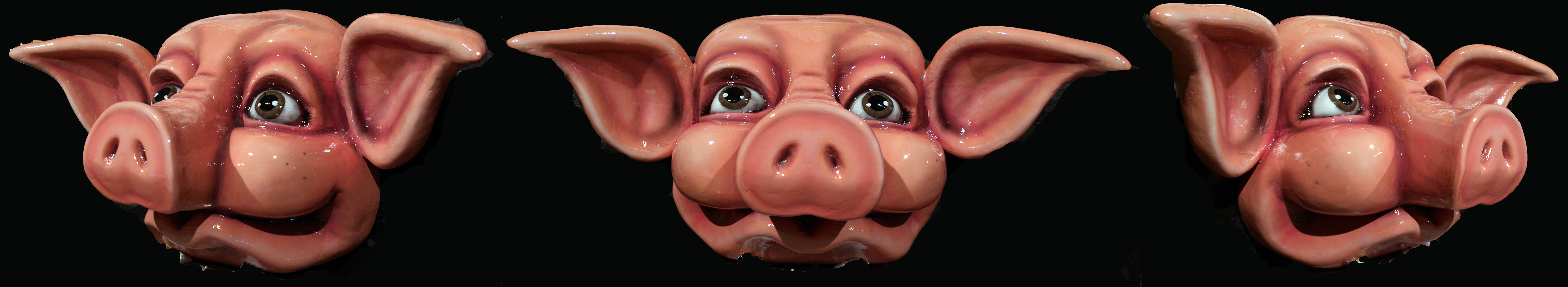 Tête de cochon , polistyrène, fibre et résine polyester, peinture polyuréthane, vernis, .100/50/60cm ,environ, 2016