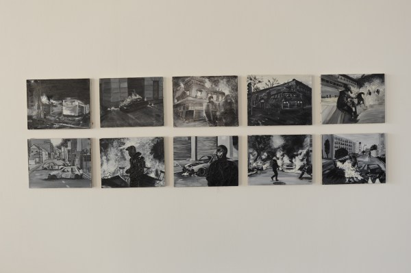 Série d'émeute , huiles sur toiles, 80/200cm, 20012