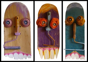 masques, skates bords bombes aérosols ,roues rouleaux,dimension variable 2007